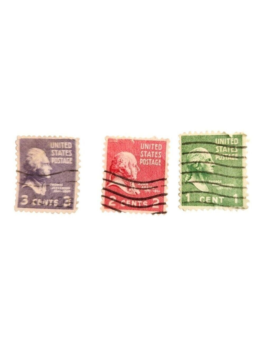 Vintage U.S. Postage Stamps Set 1¢ George Washington 2¢ John Quincy Adams 3¢ Tho